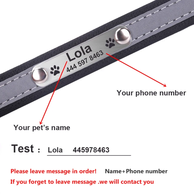 Custom Engraved Leather Dog Collar Reflective ID Tag for Pets - Image 3