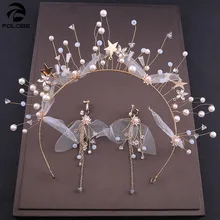 1 комплект, элегантные модные женские кристаллы, Жемчужная Повязка на голову для невесты, корона, свадебные тосты, аксессуары для одежды и волос, серьги, набор D002