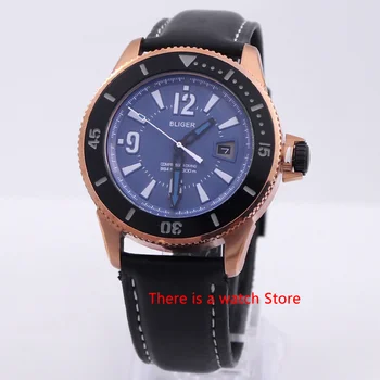 

Bliger 43mm Automatic Mechanical Watch Men Luxury Brand Luminous Waterproof PVD Case Leather Strap Calendar Wristwatches Men