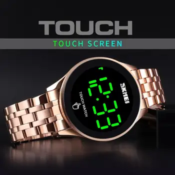

SKMEI Digital Men's Watch Touch Screen LED Light Display Electronic Watches Waterproof Stainless Steel Strap Wristwatches 1579