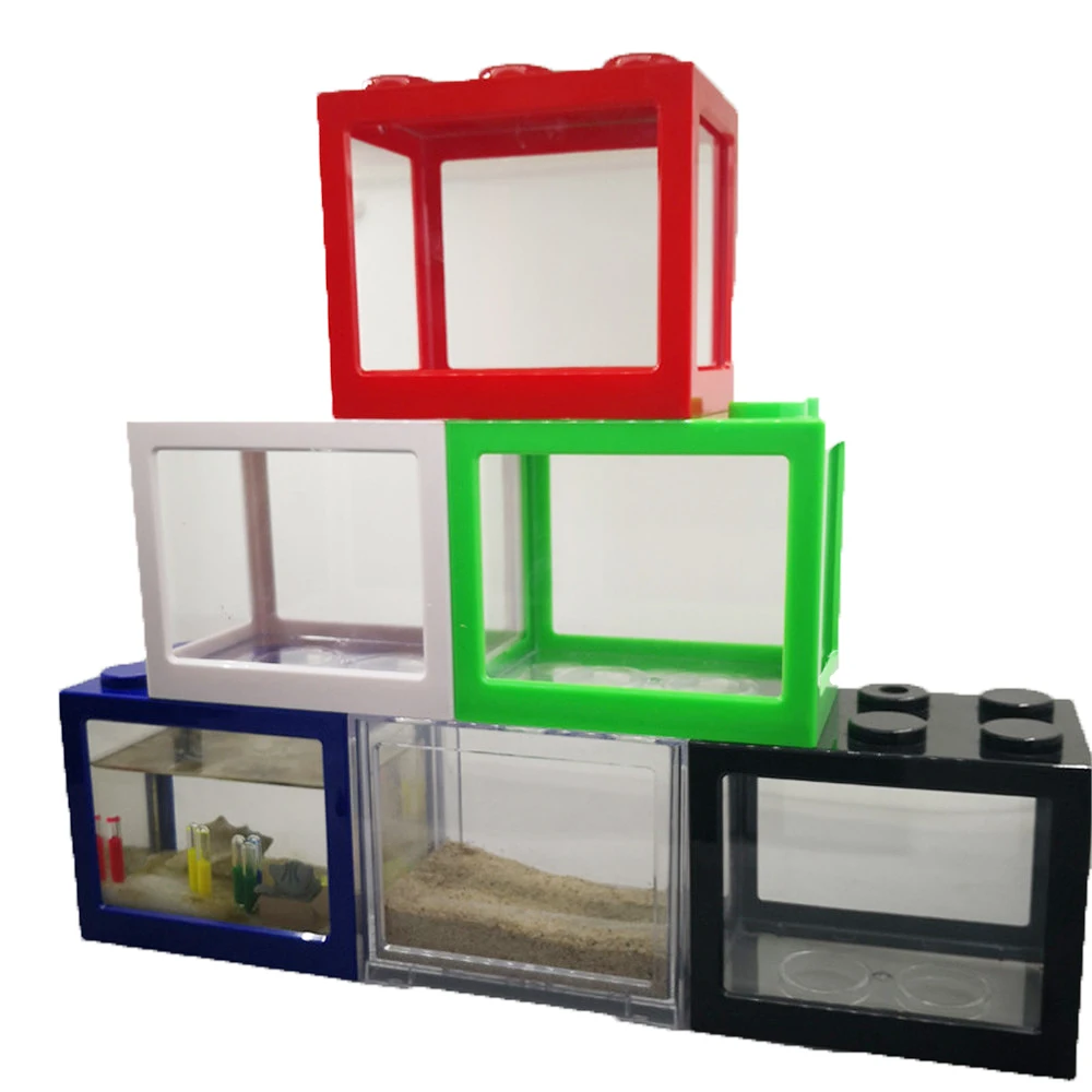 8 Colors Rectangle Mini Aquarium Fish Tank Home Office Tea Table Decoration Small Building Block Fish Tank Eco Tank Accessories (7)