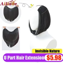 AILIADE U Parte Grampo na Extensão Do Cabelo Clip-on Naturais Cílios Falsos Sintético Preto Curto Reta Postiços 12 polegada Para As Mulheres