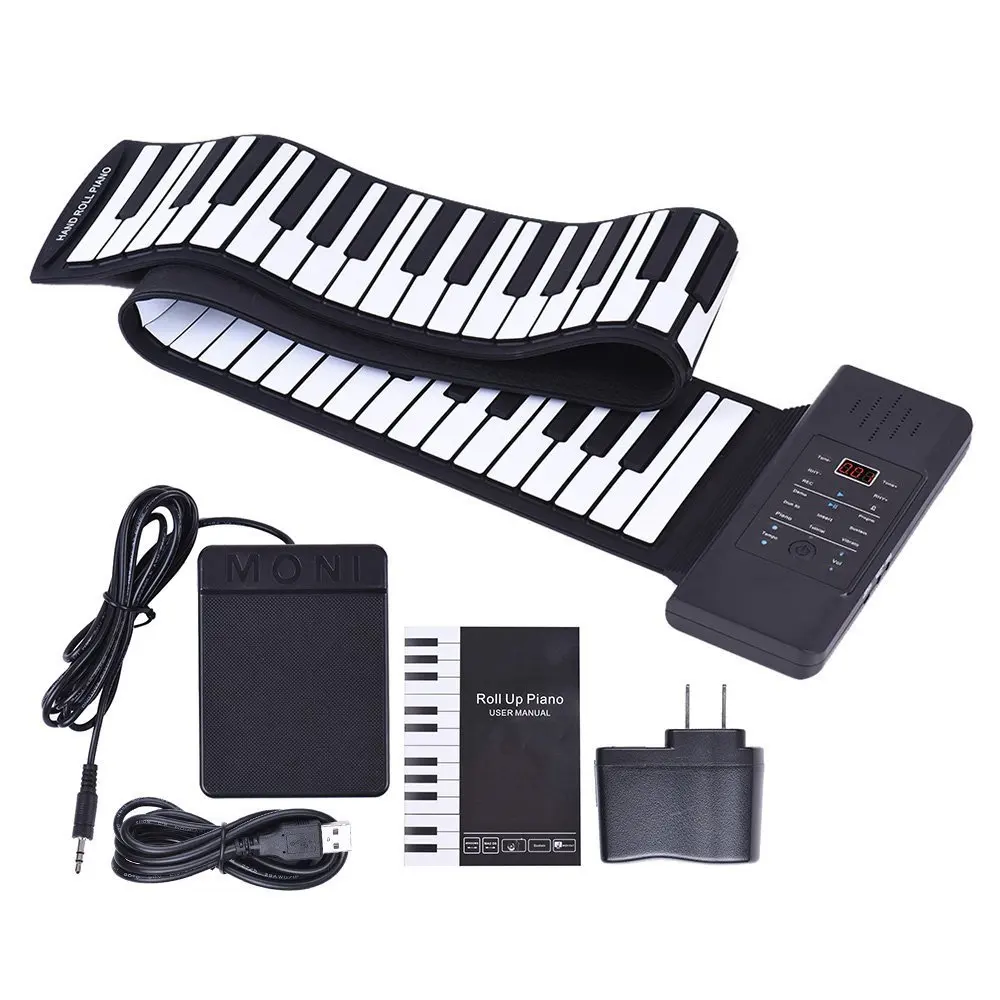 Портативный 88-ключ складной силиконовый скрученные вручную клавиатура с утепленной курткой ручного рояля с аккорд версия - Цвет: Черный