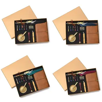 

Retro Vintage Calligraphy Feather Fountain Pen Writing Ink Leather Notebook Set
