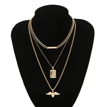 

2020 Fashion Multi-layer Angel Heart Pendant Choker Necklace Alloy Boho Gold Chain Necklaces for Women Jewelry Accessories