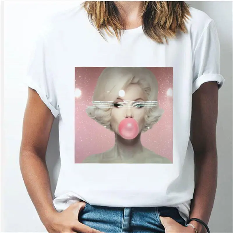 Женская футболка Marilyn Monroe забавная жевательная резинка соблазнительный Ullzang