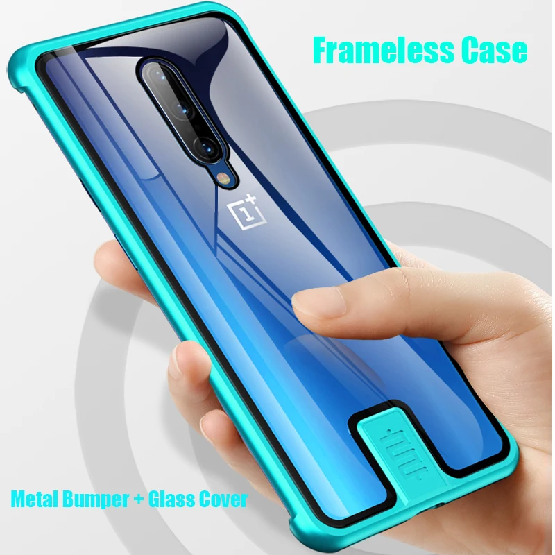 Тонкий безрамный металлический чехол для телефона Oneplus 7 Pro 1 + из закаленного