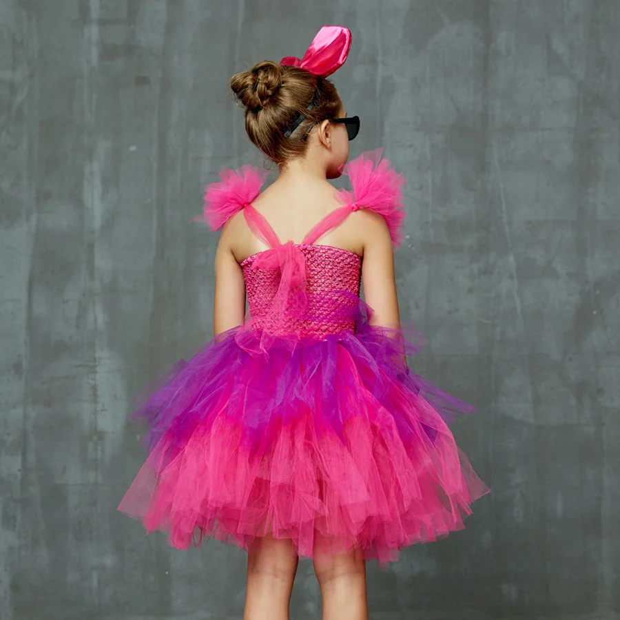 Kids Punk Rock Tutu Dress with Big Bows and Glasses Baby Girls Rockers Queen Halloween Costume Handmade Kids Tiered Party Dress (11)