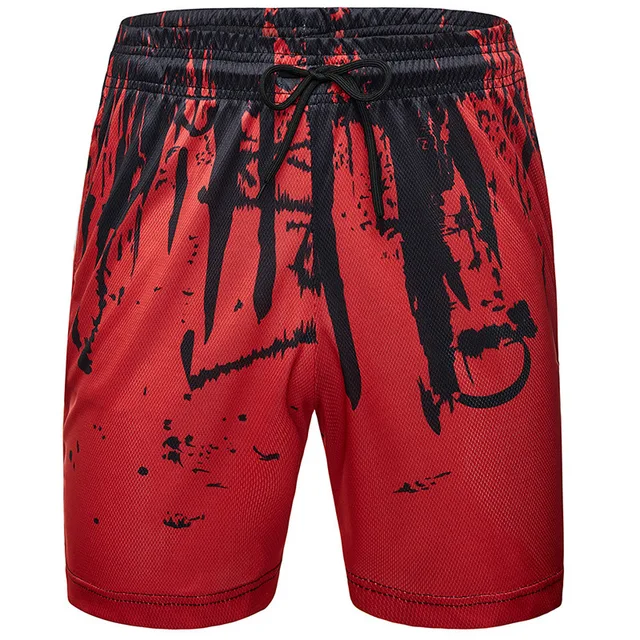Men Casual Shorts Fashion Printed Joggers Short Sweatpants 2021 Summer Drawstring Hip Hop Slim Workout Shorts Plus Size red1