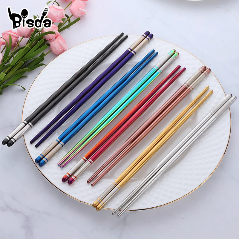 

5 Pairs Stainless Steel Chopsticks Chinese Non-slip Chopstick Set Black Metal Chop Sticks Set Used For Sushi Dinnerware