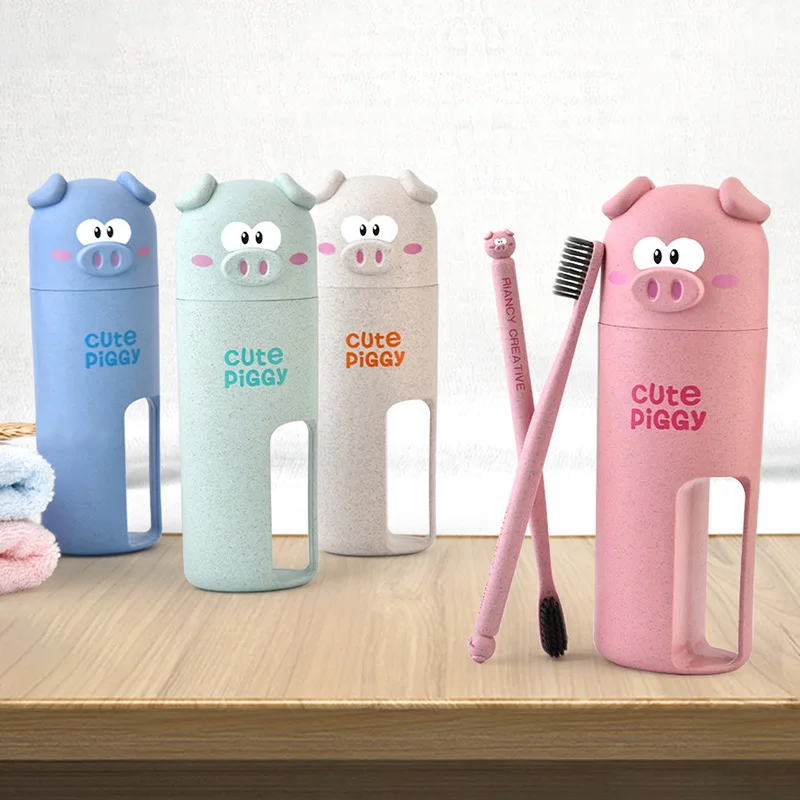 

Cartoon Travel Toothbrush Cleaning Kit Couples Toothbrush Double Package Blister Box Wheat Fiber Environmentally Friendly Toothb