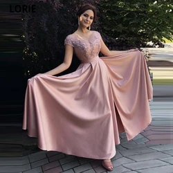 LORIE A-Line Scoop Satin Evening Dress 2021 Charming Appliques Beaded Robe De Soirée Femme Split Formal Prom Party Gowns Zipper