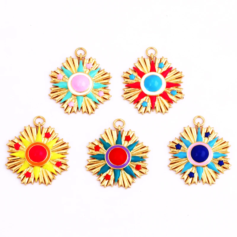 에나멜 썬 문 클리어 CZ 골드 참 펜던트, 큐빅 CZ 포장, 쥬얼리 목걸이 팔찌 액세서리 M26 M37