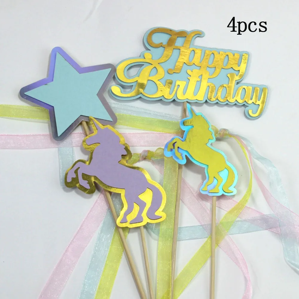 blue unicorn hb Натуральный зеленый Растительный Торт Топперы лазерные флажки для кексов джунгли Вечеринка день рождения детский душ торт Топпер свадебный торт украшение питания - Цвет: blue unicorn hb