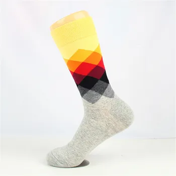 

AL173SC Men Solid Sport Socks with Geometric Pattern in Rainbow Colors Boys Cycling Running Middle Tube Socks 5 Pairs/ lot