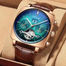 Watch Men Chronograph Square Swiss Mechanical Automatic Waterproof Large Luxury Hollow