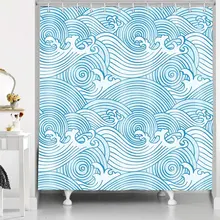 

Wave Shower Curtain Traditional Hand-Painted Blue Ocean Wave Bath Curtains Waterproof Polyester Bathroom with Hooks Home Decor