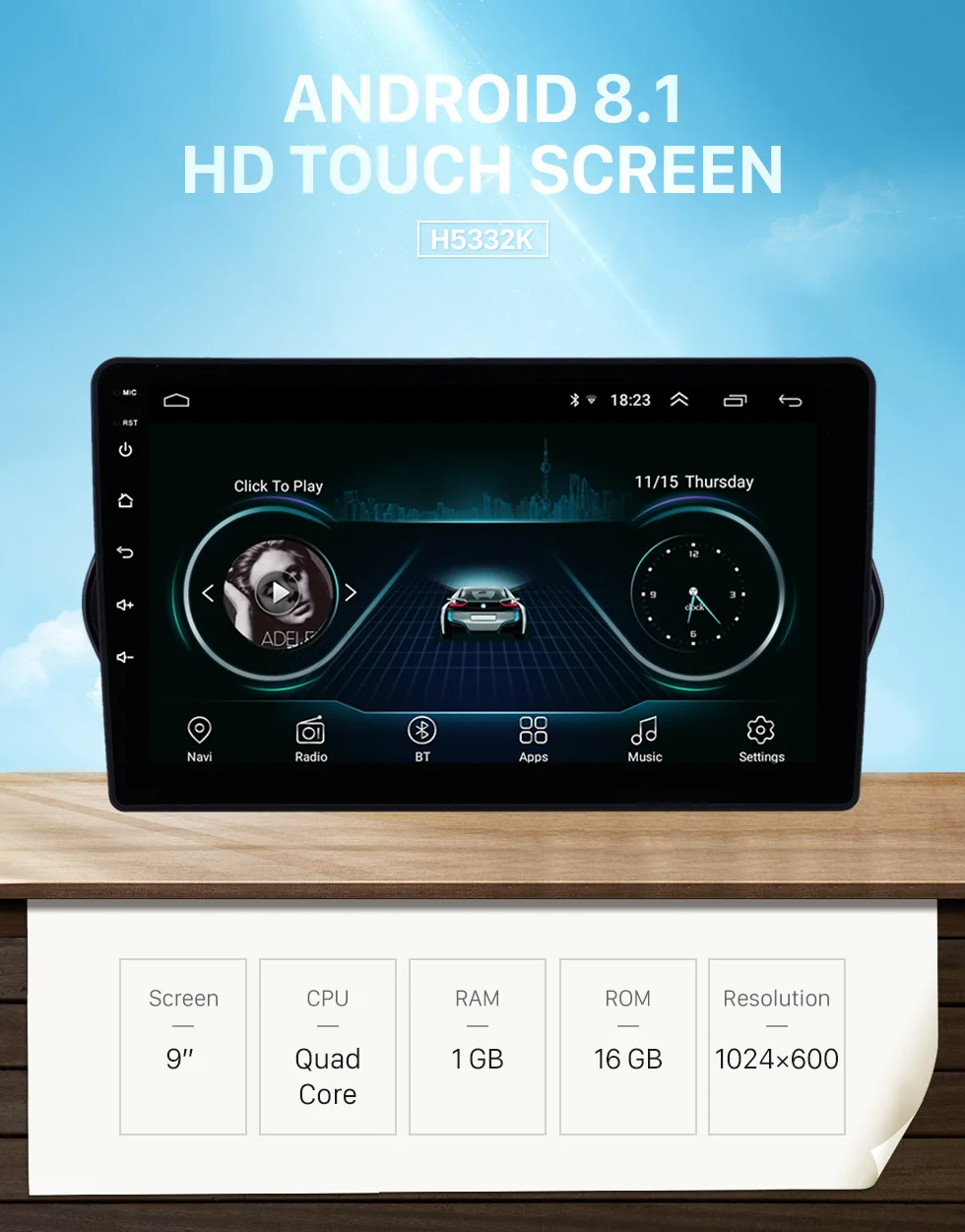 Clearance Harfey Car GPS AutoRadio 9" Navi Android 8.1 HD for Fiat EGEA 2015-2018 Head Unit support Carplay OBD2 SWC with AUX Bluetooth 0
