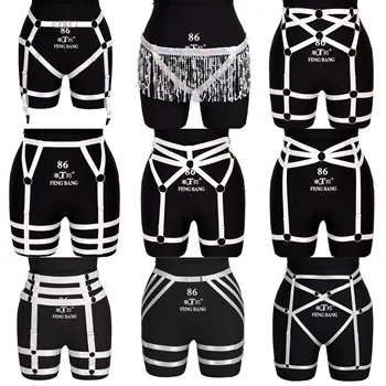 

High Waist Harness Garter Belt Hollow Out White Lingerie Suspender Punk Goth Plus Size Elastic Dance Rave Women Bondage Punk