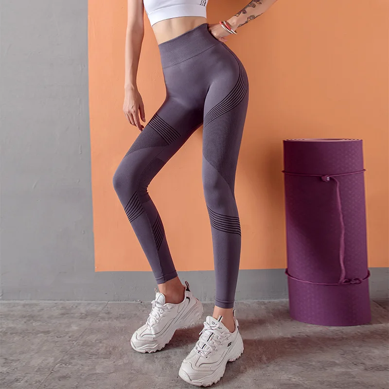 Эластичные полосатые Бесшовные Леггинсы для йоги с высокой талией женские колготки для тренировок дышащая одежда для фитнеса тренировочные брюки женские 3 цвета