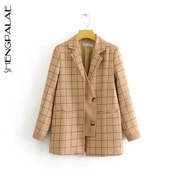 

SHENGPALAE 2020 Fashion Spring Women Blazers And Jackets Work Office Lady Slim Business Plaid Stitching Suit Coat New ZA3192