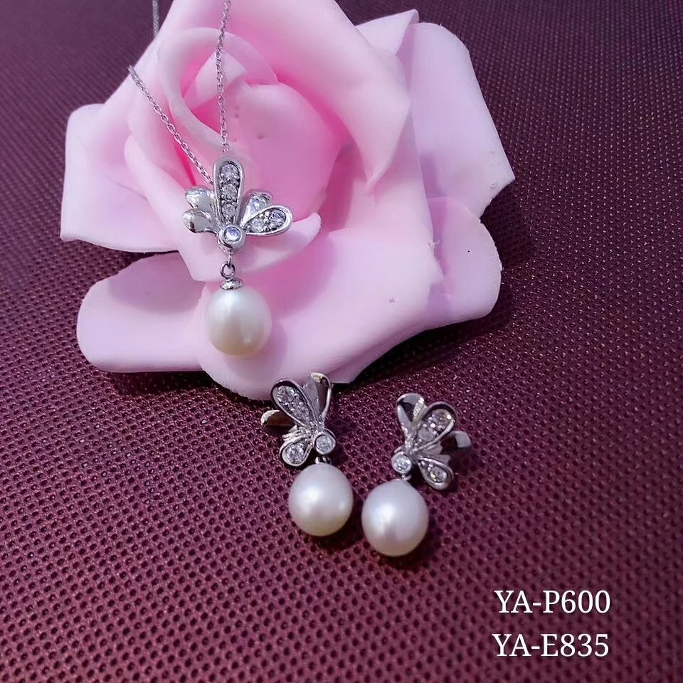 

VOJEFEN Freshwater White Pearl Earring and Necklace Sets 925 Sterling Silver Wedding Engagement Jewelry Sets
