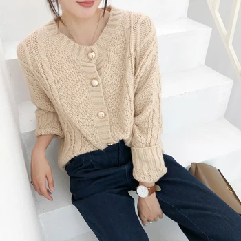 

Cardigan Women Sweater Autumn Winter Tops Long Sleeve Buttons Knitted Sweaters Outwear Ribbed Knit Cardigans Warm Clothing