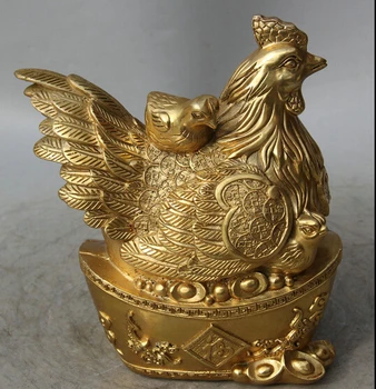 

ZSR 1019+++++++8" China Folk Brass Wealth Fu Zodiac Year Rooster Cock Son Yuan Bao Bat Statue