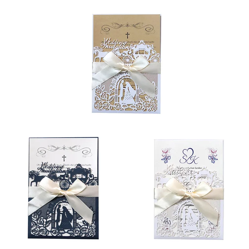  10pcs Wedding Invitations Lace Pattern Cards Laser Cut Paper Cards Announcement Greeting Postcards  - 4000444557667