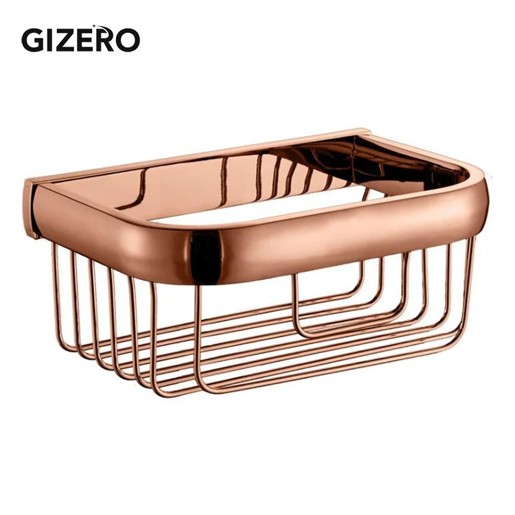 Rose Golden GIZERO аксессуар для ванной комнаты медный латунный держатель для бумаги Настенный хром/черный/Античная корзина полка для душа шампунь для хранения ZR2531 - Цвет: Rose Golden