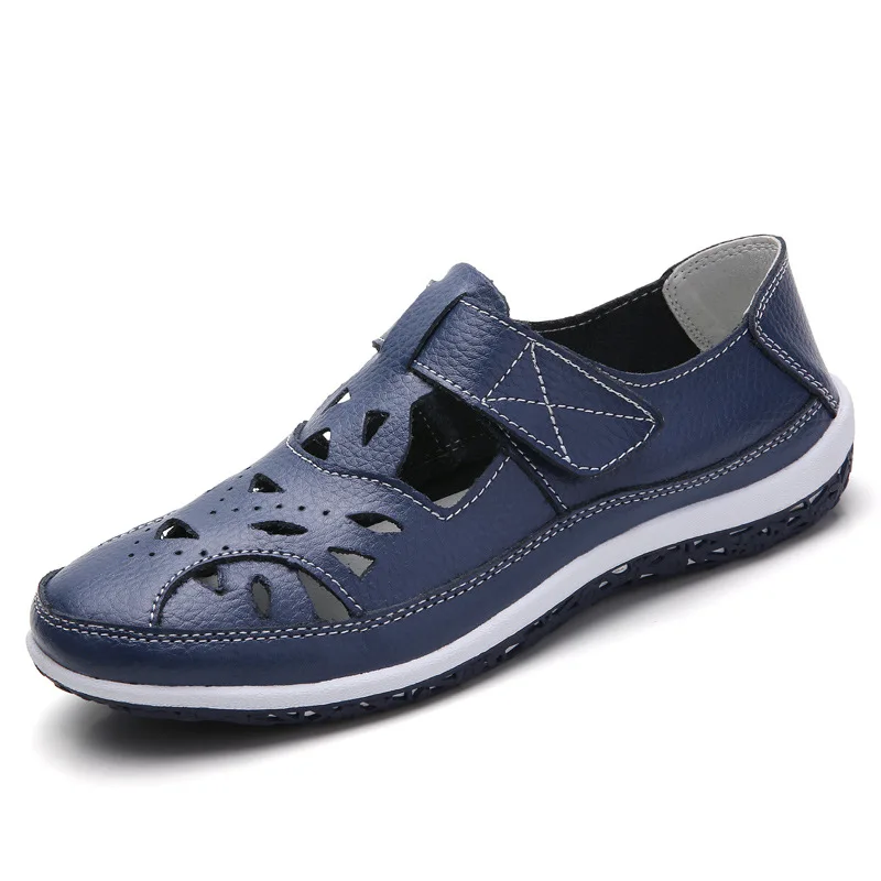 Women Sandals Summer Genuine Leather Handmade Flats Beach Retro Mother Shoes
