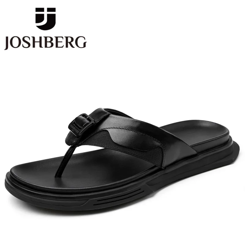 

JOSHBERG Luxury Designer Flip Flops Ultralight Cow Leather Flip Flops Men Streetwear Men Slides Sandalias Hombre Verano