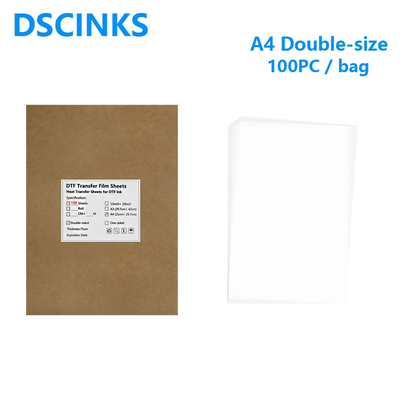 100PC A4 Textile T-Shirt Printing Hot Peel DTF PET Transfer Film For Epson L1800 L805 1390DTF Printer