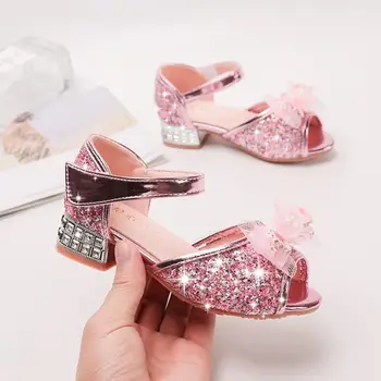 

Children Leather Elsa Sandals Child High Heels Girls Princess Summer Anna Shoes Chaussure Enfants Sandals Party Shoes eu 26-35