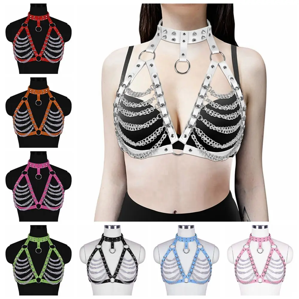 

Sexy Lingerie Leather Harness Fashion Harajuku Waist Belt Garter Waistband Punk Rave Garter Metal Chain Accessories Fetish