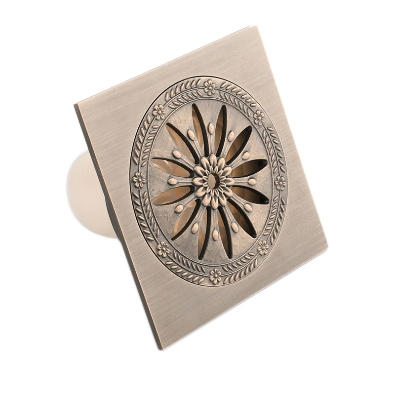 

Bathroom Floor Drain Square Shower Sink Drain Strainer with Removable Cover Carved Antique