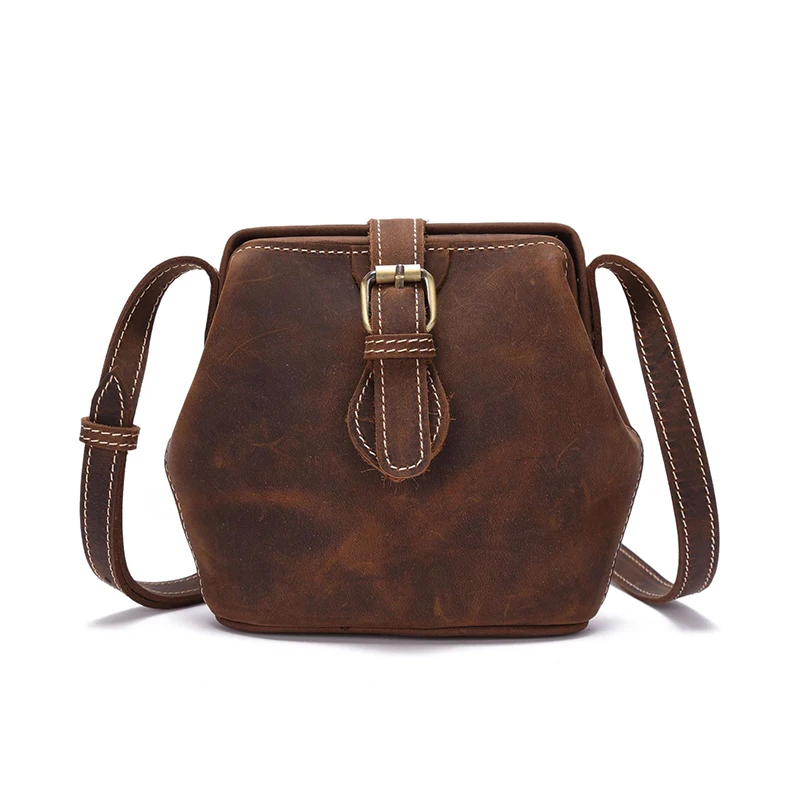 

Luufan The new all cowhide shoulder bag with crazy horse skin is a ladies' genuine leather crossbody bag made by hand