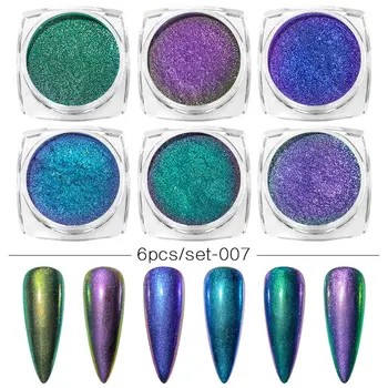 

6 Boxes Chameleon Mirror Laser Nail Glitter Powders Set Auroras Effect Nail Art Chrome Pigment Dust DIY Design Decoration