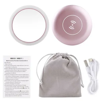 

Portable LED Lighted Mini Circular Makeup Mirror Compact Travel Sensing Lighting Cosmetic Mirror Wireless USB Charging Make up