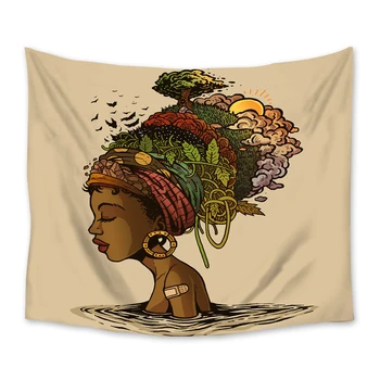 

Tapestry African Women Colorful Forest Hair Art Tapestries Wall Art Hippie Bedroom Living Room Dorm Wall Hanging Throw Bedspread