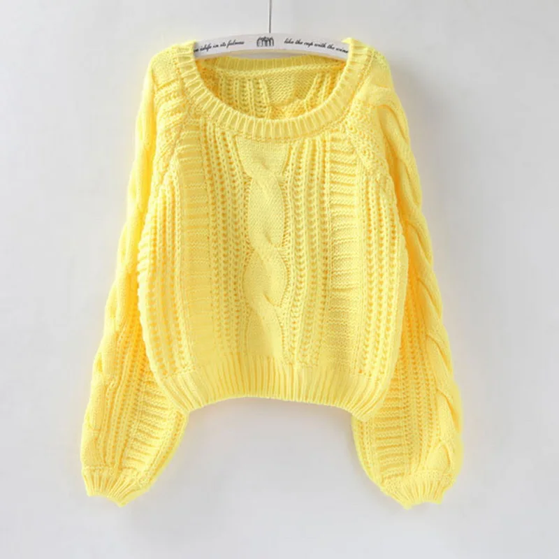 Женские свитера, теплый пуловер и джемперы с круглым вырезом, желтый свитер, джемпер, шикарный короткий свитер