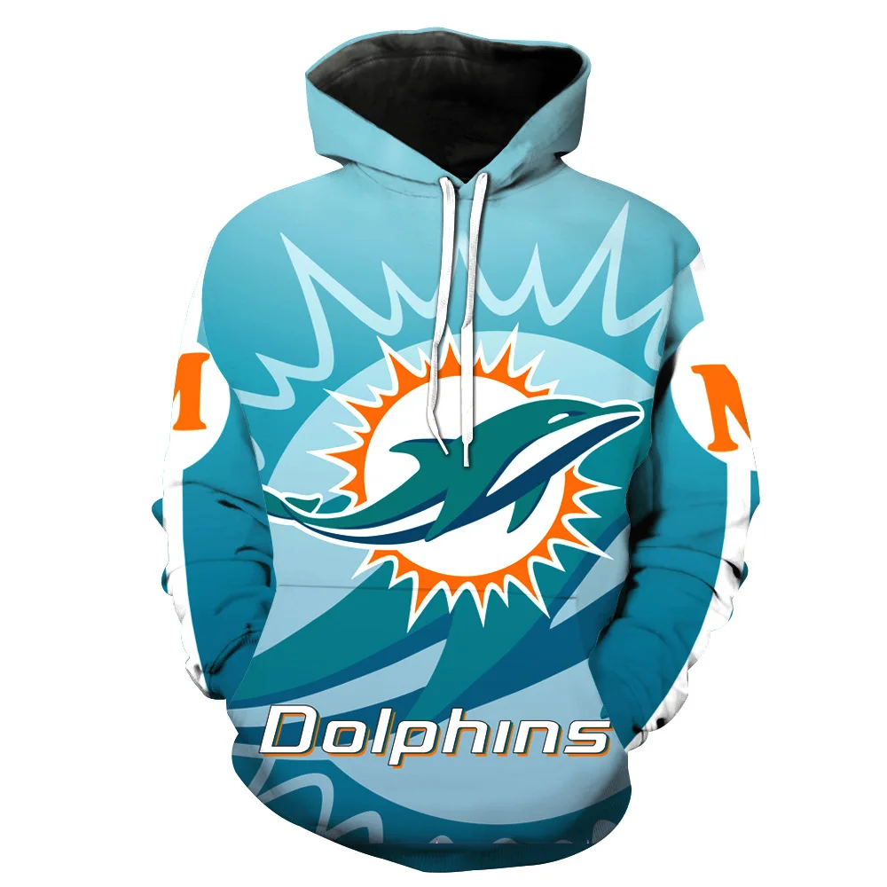Miami Dolphins Rugby Printed Hat Pocket Cover Men's Tide Sweatshirts Printing Blouse hoodies |