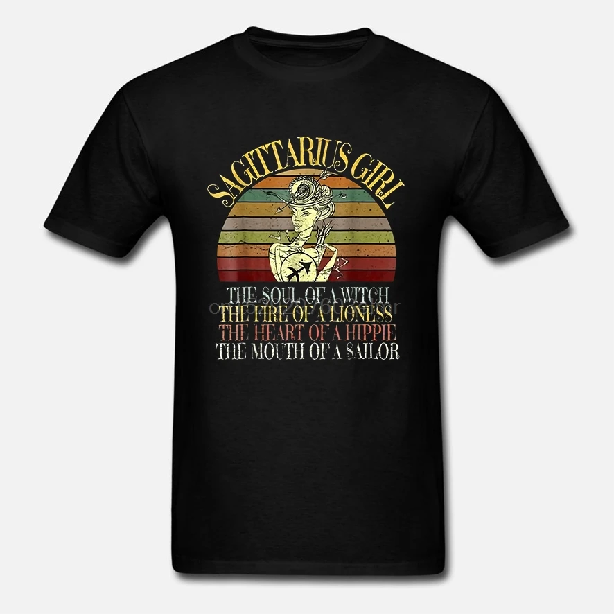 Men Funny T Shirt Fashion tshirt Sagittarius Girl The Soul Of A Witch Fire Lioness Vintage Version Women t-shirt | Мужская одежда