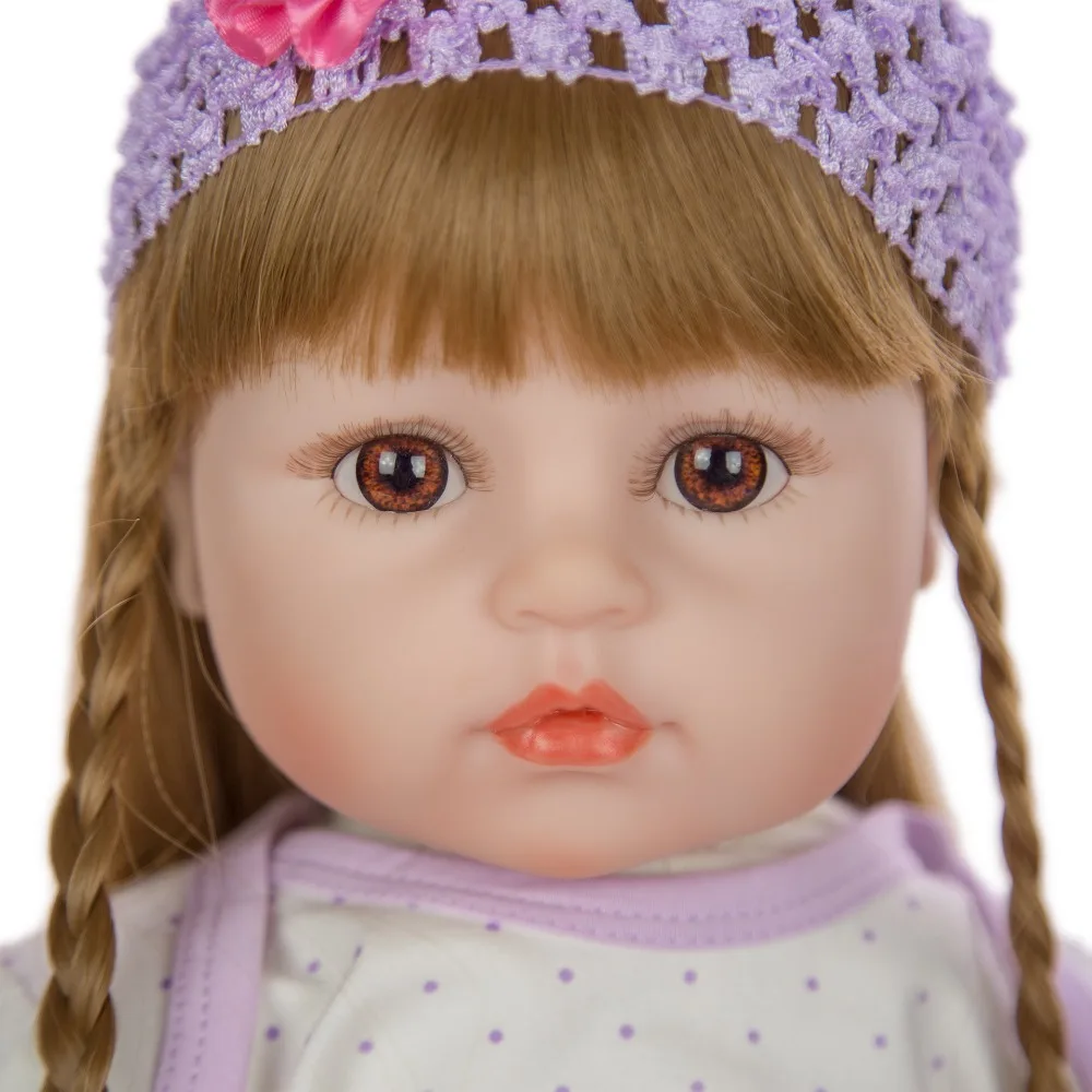 Long hair 60CM bebe doll reborn toddler girl doll in purple dress stuffed body soft silicone realistic baby reborn toy gift