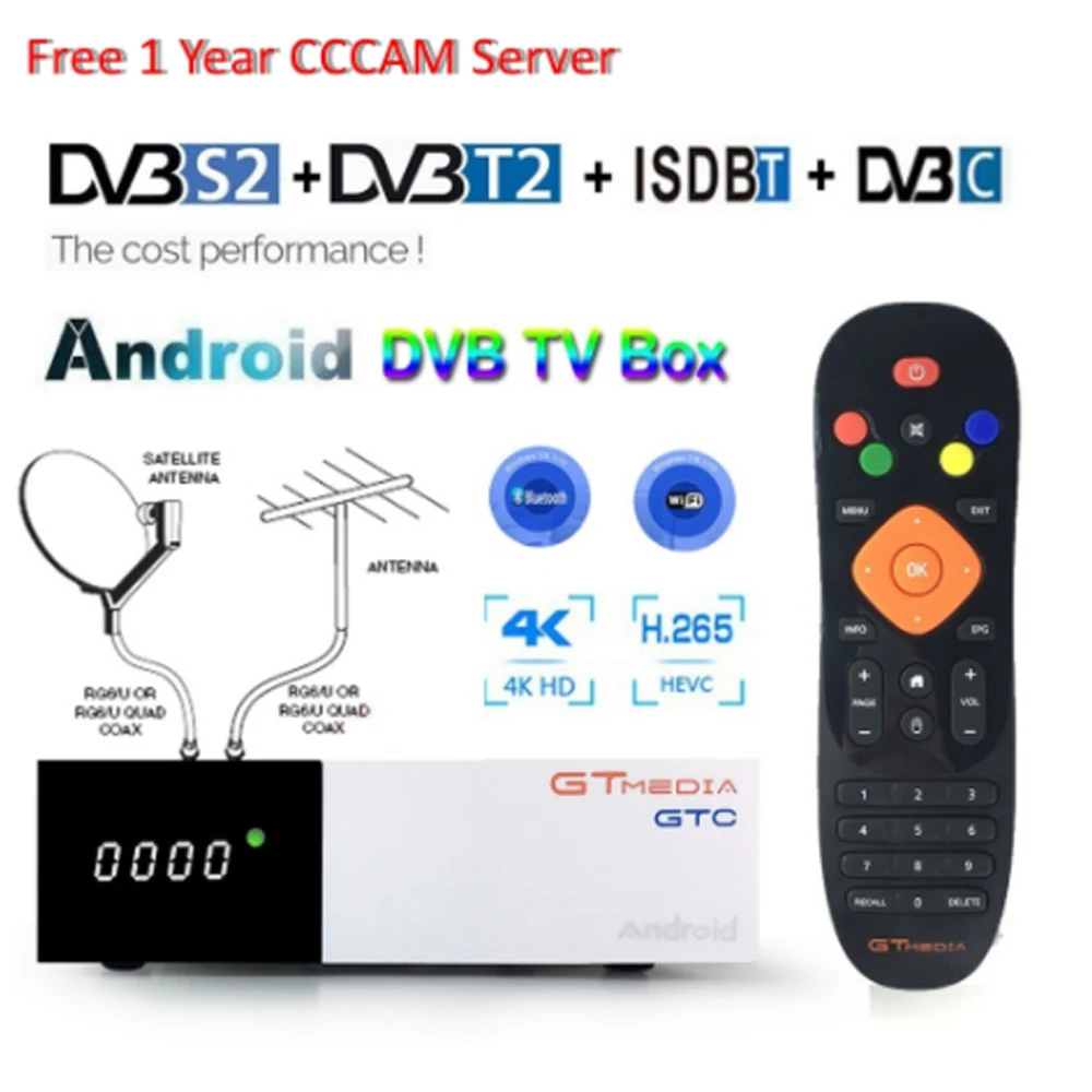 Gtmedia GTC DVB-T2 ISDB-T Bluetooth Wifi Youtube DVB-S2 спутниковый ТВ приемник Cline BissVU кабель 4K Android цифровой Смарт ТВ приставка