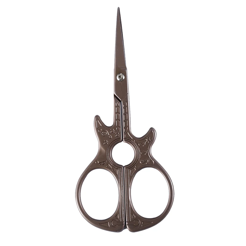 Brown MIUSIE1Pcs Guitar Shape Embroidery Tailor Scissors Vintage Antique Fine Stitch Retro Fabric Cut Trim Shear Sewing Tailor Scissor - Цвет: Brown
