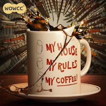 

WOWCC 350ml My House My Rules My Coffee Mugs 110z Ceramic Christmas Girl Gift Tea Milk Cup Mugs Travel Cup
