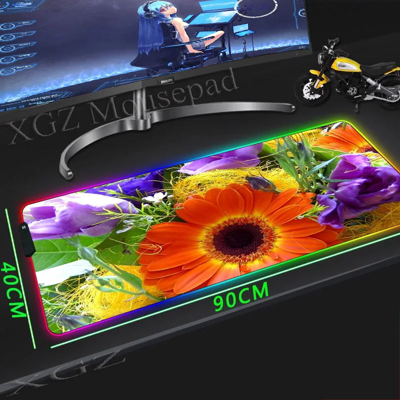XGZ большой RGB коврик для мыши черный замок край аниме Подсолнух розовый цветок персональный компьютерный Настольный коврик резиновый нескользящий удобный