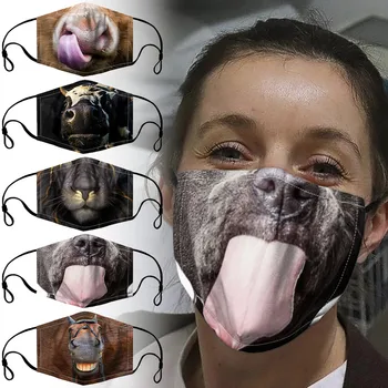 

mascararilla Adult Face Mask 3D Animal Printing Adjustable Rope Halloween Washable 1 Masks +2 Filters mondkapjes wasbaar#40