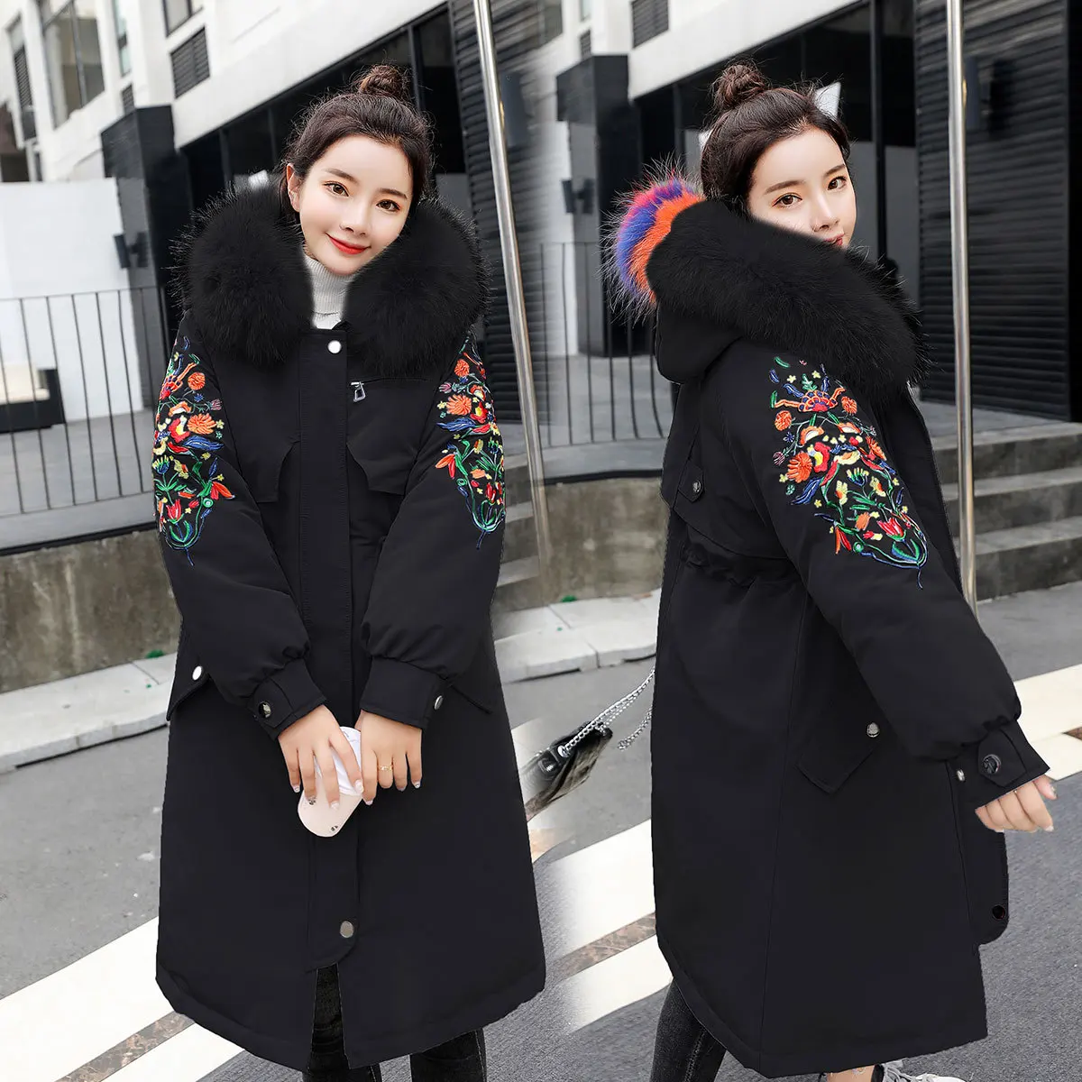 

Large Fur Collar Cotton-padded Clothes Women's 2019 Winter New Style Embroidered Cotton-padded Jacket Fashion Korean-style Elega